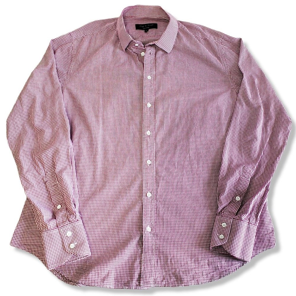 Rag & Bone Men's Red Check Dress Shirt Neck Size 17.5 Fits Like Size Large ( L )